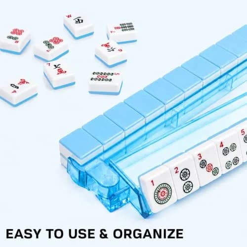 CAYOULR Blue Mahjong Racks with Pushers Set of 4 Clear Acrylic Holders | ASTM-Tested for Kids 3-6 thumbnail 3