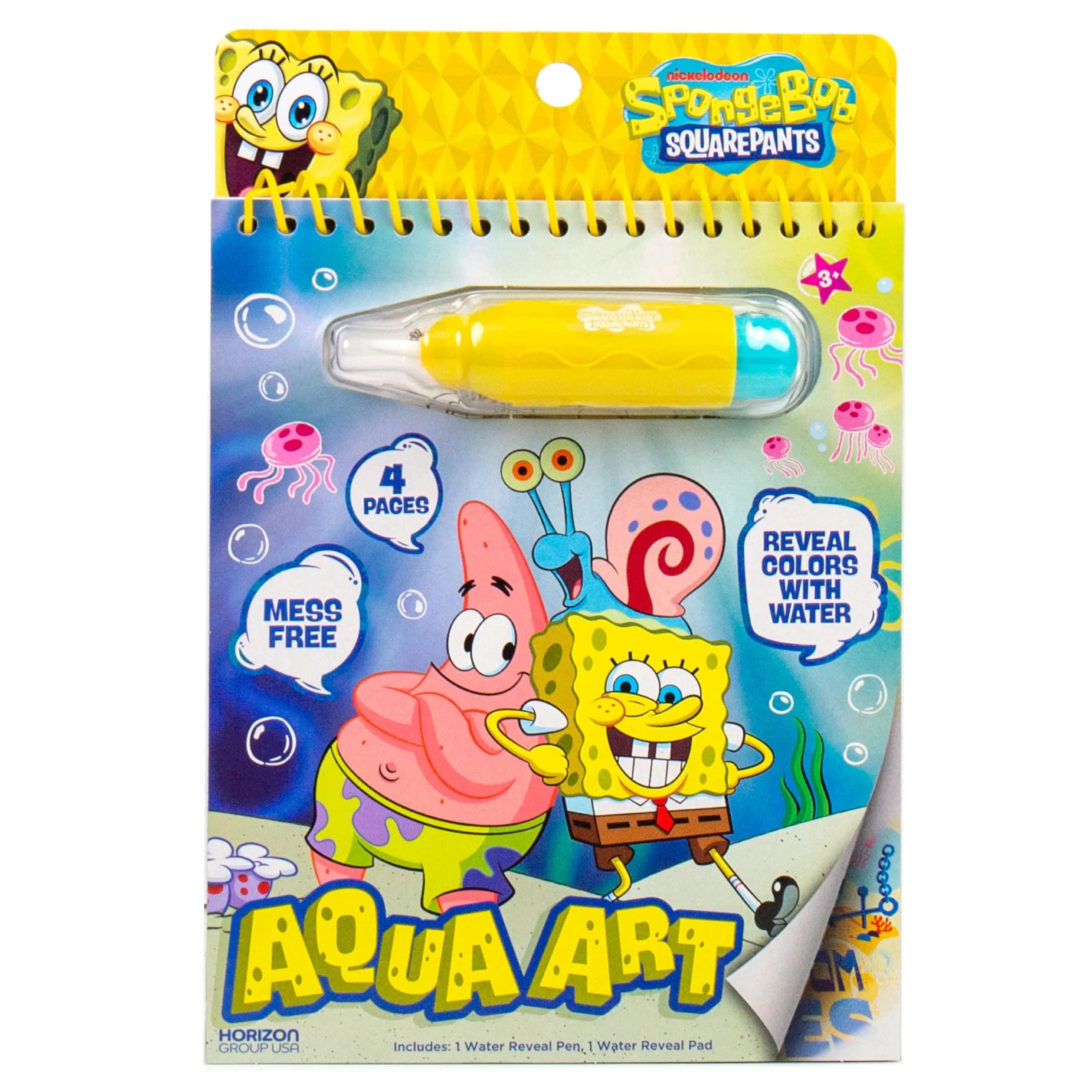 Horizon Group USA Spongebob Aqua Art Mess-Free Water Reveal Coloring Book with Pen 6 x 7.5 in. (4 Pages) | Reusable Travel Activity Pad for Kids Ages 3+ - main product image