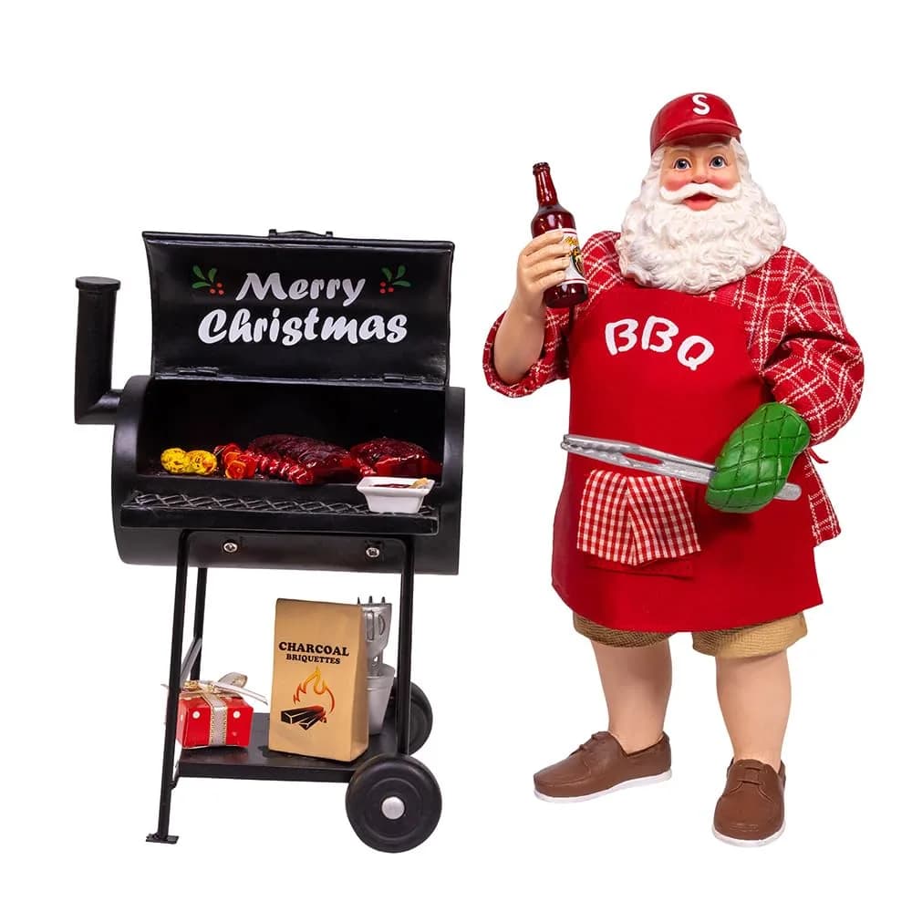 Kurt Adler Fabriche Barbecue Grill Santa 2-Piece Set 28.5cm (11.5") | Festive Holiday Decor - main product image