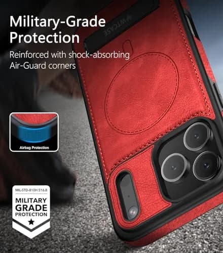 WTCASE Magnetic for iPhone 17 Pro Leather Case | Slim Protective Leather Cover with Built-in Kickstand, MagSafe Compatible, Red thumbnail 7