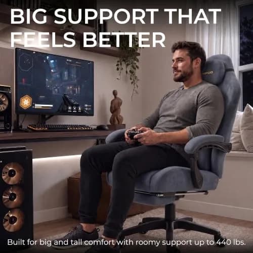 Dowinx Big and Tall Gaming Chair, Suede Fabric with Pocket Spring Cushion, 440LBS | Ergonomic with Footrest for Adults thumbnail 4