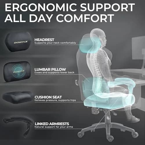 Dowinx Big and Tall Gaming Chair, Suede Fabric with Pocket Spring Cushion, 440LBS | Ergonomic with Footrest for Adults thumbnail 5