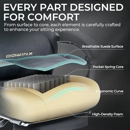 Dowinx Big and Tall Gaming Chair, Suede Fabric with Pocket Spring Cushion, 440LBS | Ergonomic with Footrest for Adults thumbnail 6