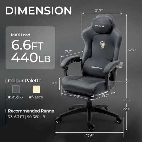 Dowinx Big and Tall Gaming Chair, Suede Fabric with Pocket Spring Cushion, 440LBS | Ergonomic with Footrest for Adults thumbnail 3