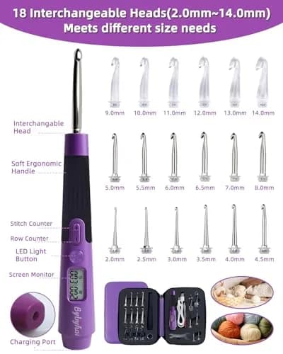 Bybykoi Lighted Crochet Hooks Set 2.0mm-14.0mm (18 Sizes) | Rechargeable with Counter & 2 Brightness Modes thumbnail 5