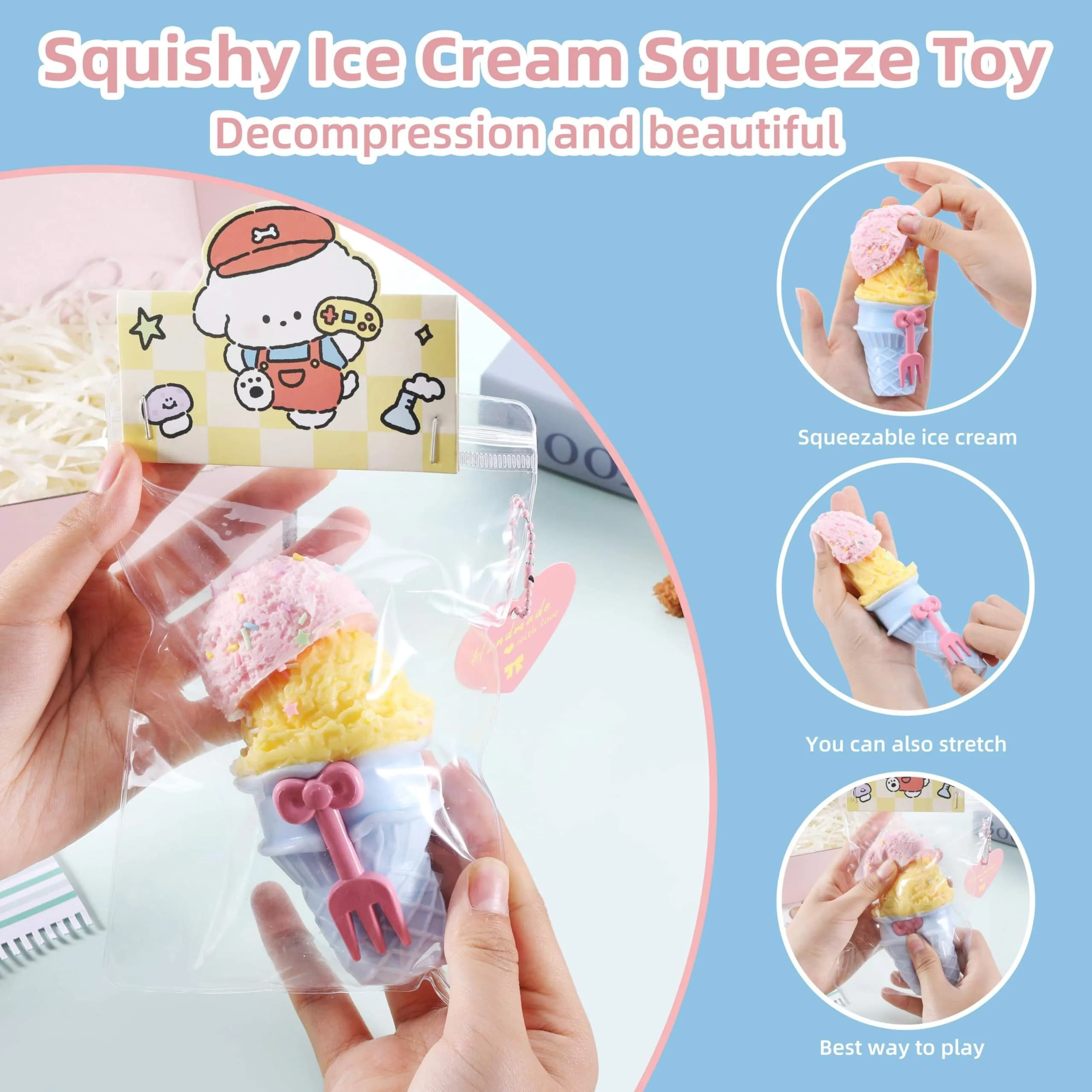 QCROAD SQUISHY Taba Ice Cream Squishy 15.1 cm (5.94" L x 2.76" W x 2.76" H) | Food-Grade Silicone Sensory Toy - view 5