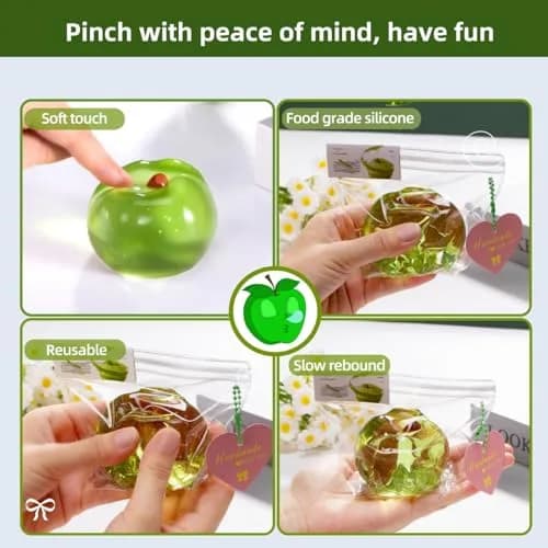 QCROAD SQUISHY Clear Apple Taba Squishy Toy 13.3cm (5.4in) | Non-Toxic Silicone Stress Fidget Toy thumbnail 3