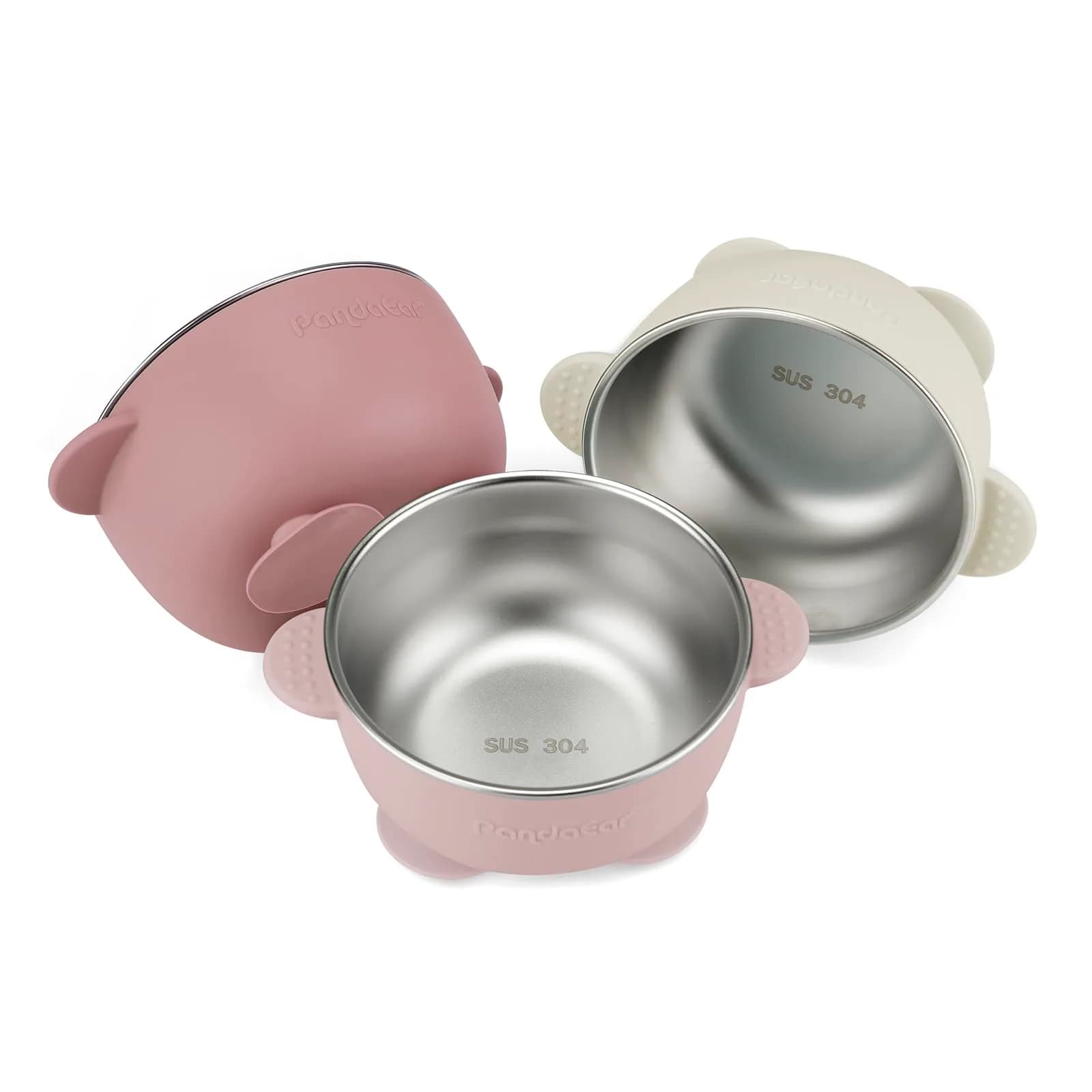 PandaEar Stainless Steel Baby Suction Bowls 3 Pack | Non-Slip, Unbreakable & Mess-Free (Pink) — Pink
