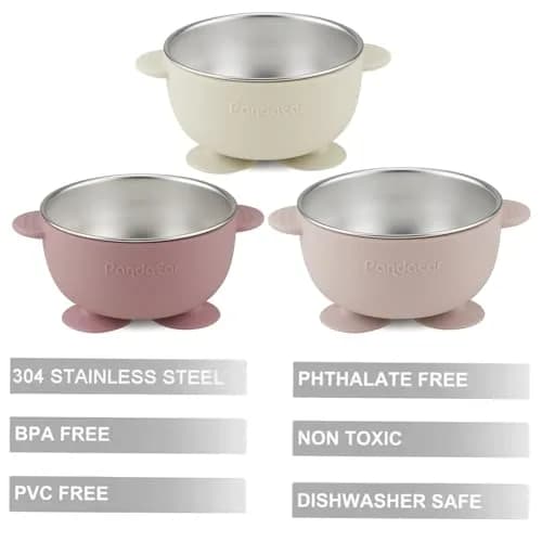 PandaEar Stainless Steel Baby Suction Bowls 3 Pack | Non-Slip, Unbreakable & Mess-Free (Pink) thumbnail 3