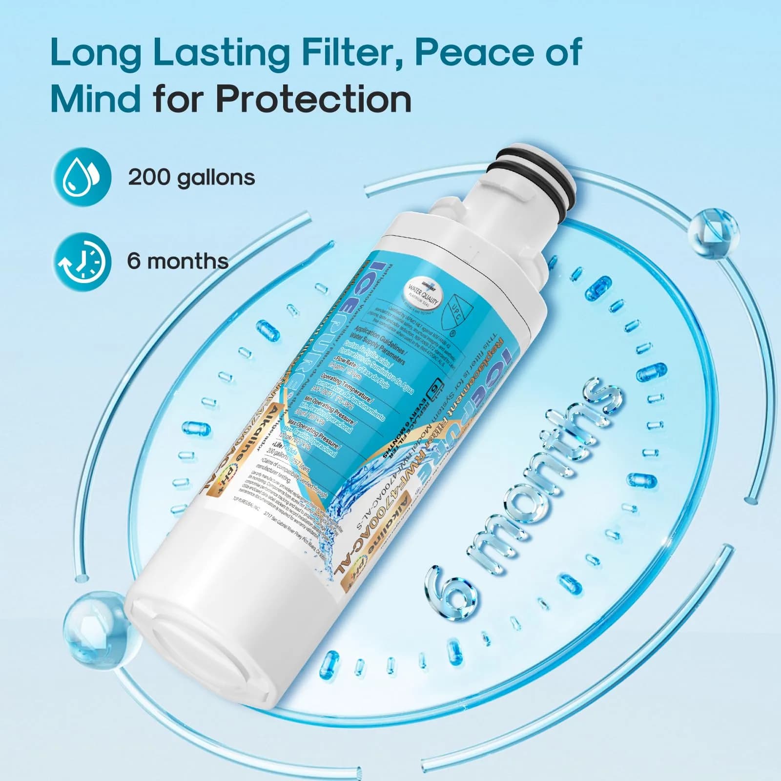 ICEPURE Alkaline LT1000PC Refrigerator Water Filter & Air Filter Combo (3+3 Count) | Enhances PH, Balances Minerals - view 7