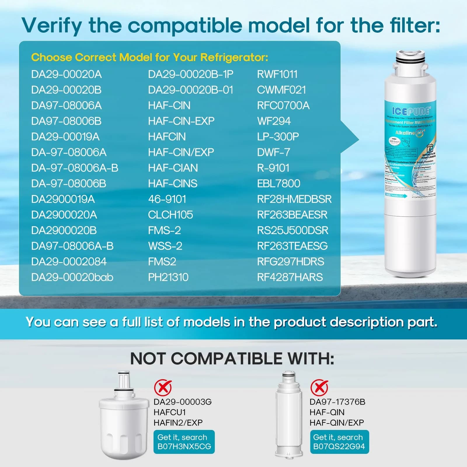 ICEPURE Alkaline DA29-00020B Refrigerator Water Filter 3 Pack | Balances pH & Removes Chlorine - view 2