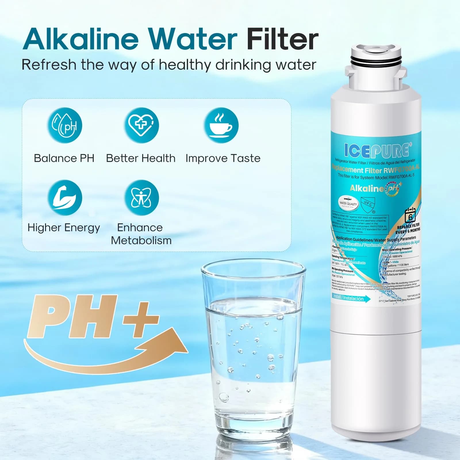 ICEPURE Alkaline DA29-00020B Refrigerator Water Filter 3 Pack | Balances pH & Removes Chlorine - view 4