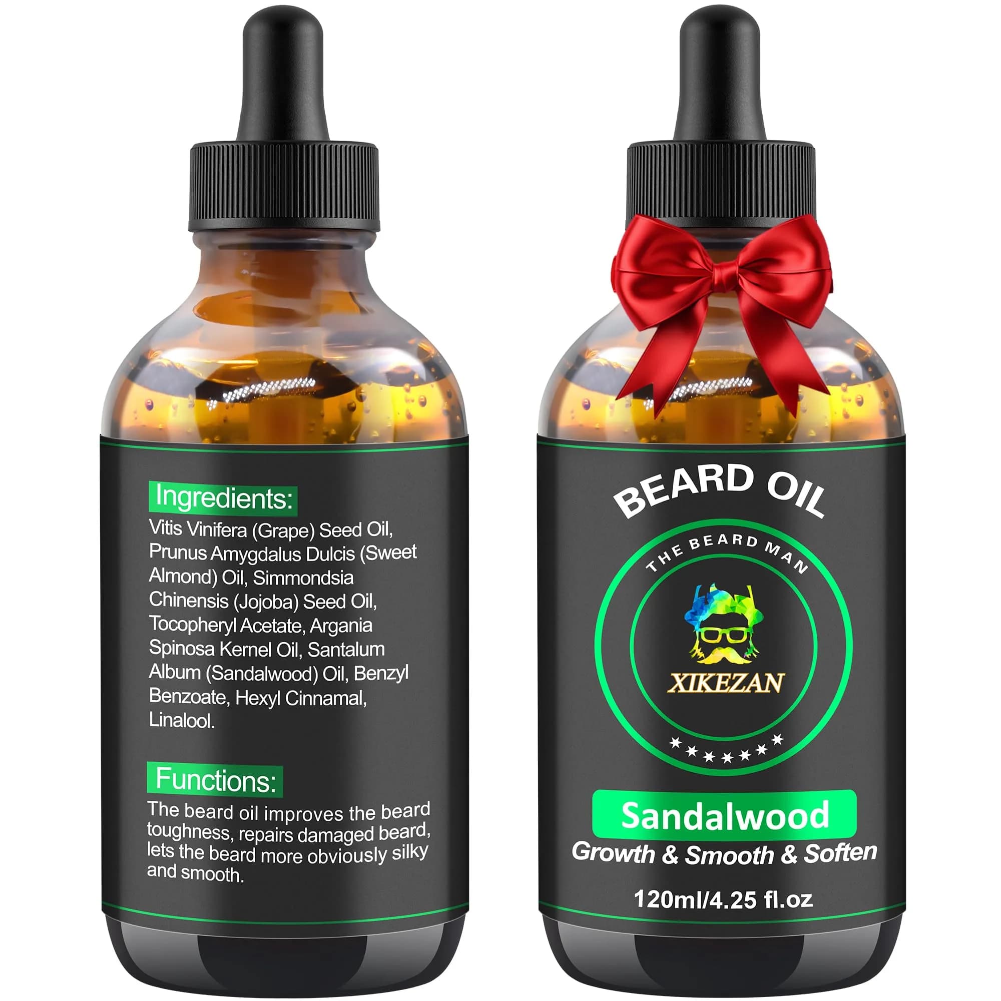 XIKEZAN Sandalwood Beard Oil 120ml (4.25 Fl Oz) | Natural Beard Growth Oil for Men — Sandalwood