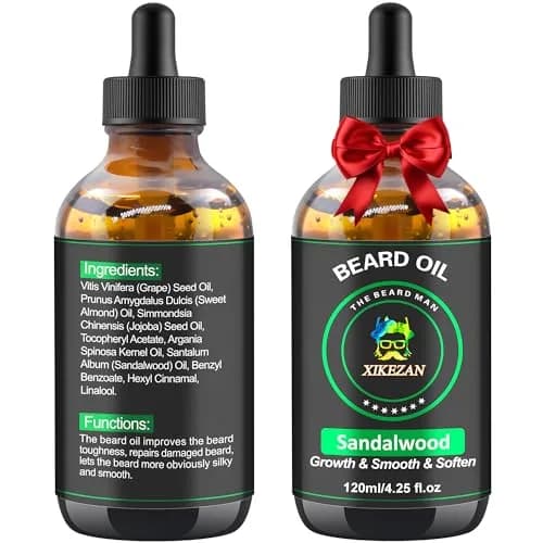 XIKEZAN Sandalwood Beard Oil 120ml (4.25 Fl Oz) | Natural Beard Growth Oil for Men thumbnail 1