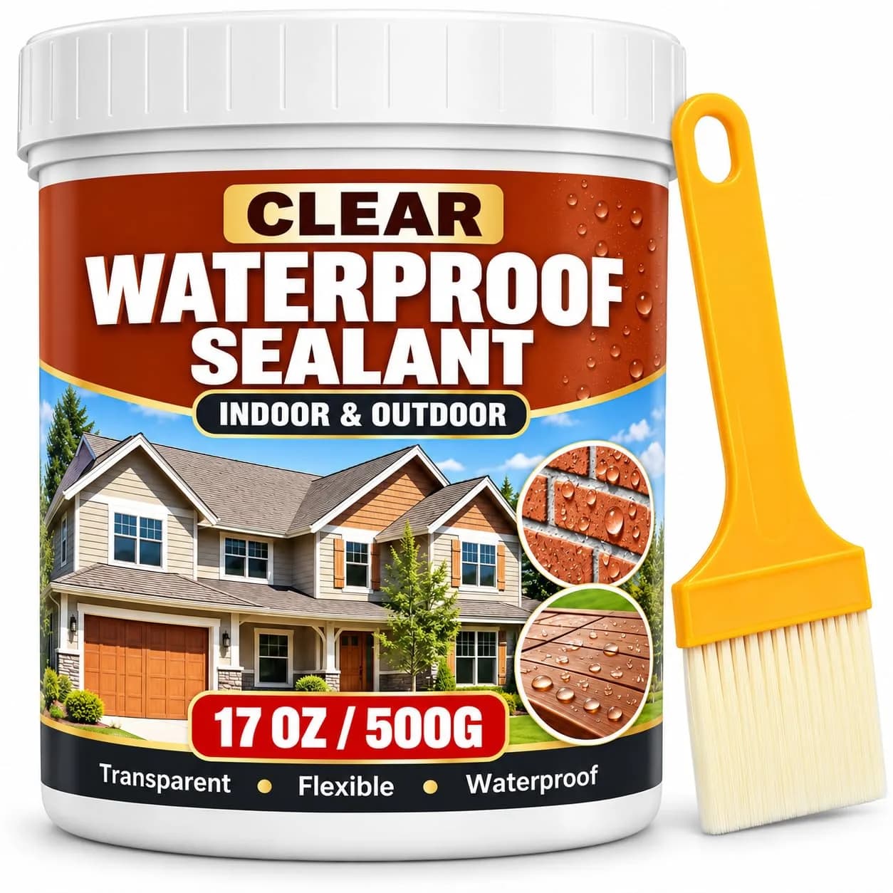 PIBEIBUK 17 Oz Transparent Waterproof Coating for Roofs, Concrete, Wood & Patios | Clear, Water-Based Sealant for Indoor & Outdoor Use — 17OZ