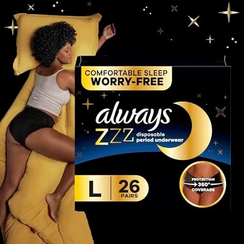 Always ZZZs Disposable Period Underwear Size L | 5X Overnight Pad Absorbency | Worry-Free Nights 26 Count thumbnail 9