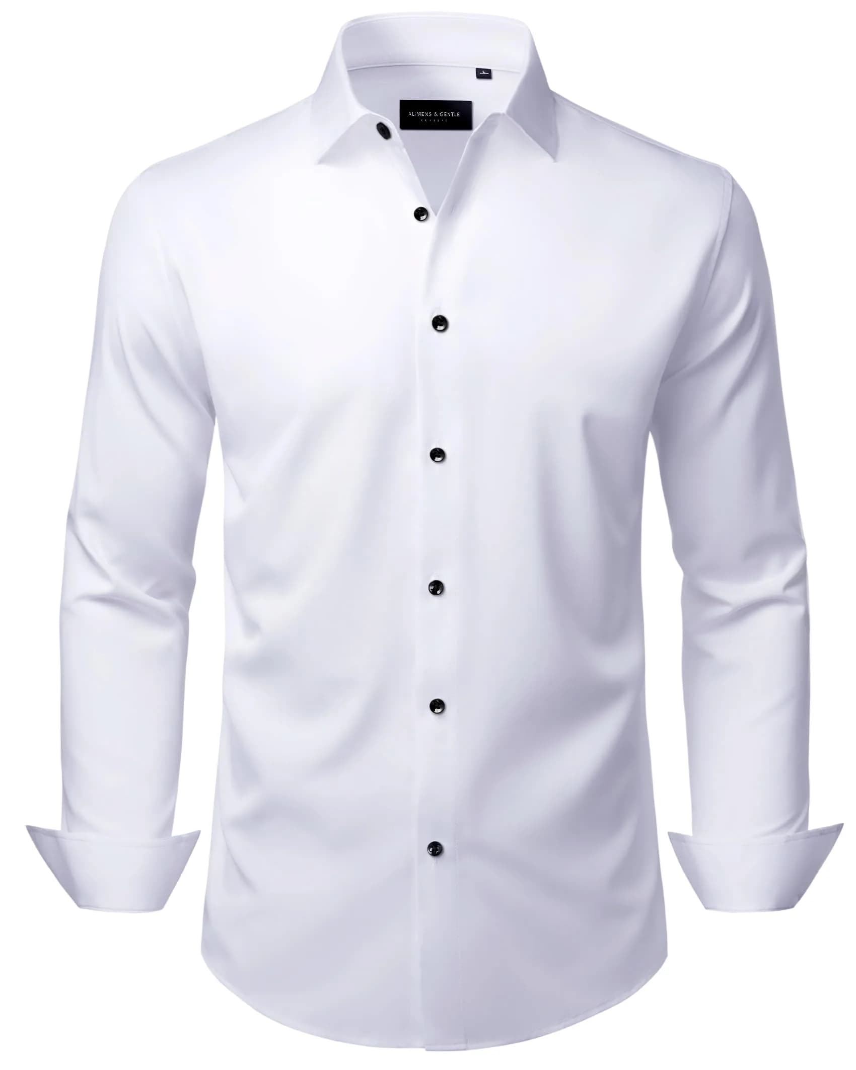 Alimens & Gentle White Men's Classic Fit Long Sleeve Dress Shirt | 94% Polyester, 6% Spandex - main product image