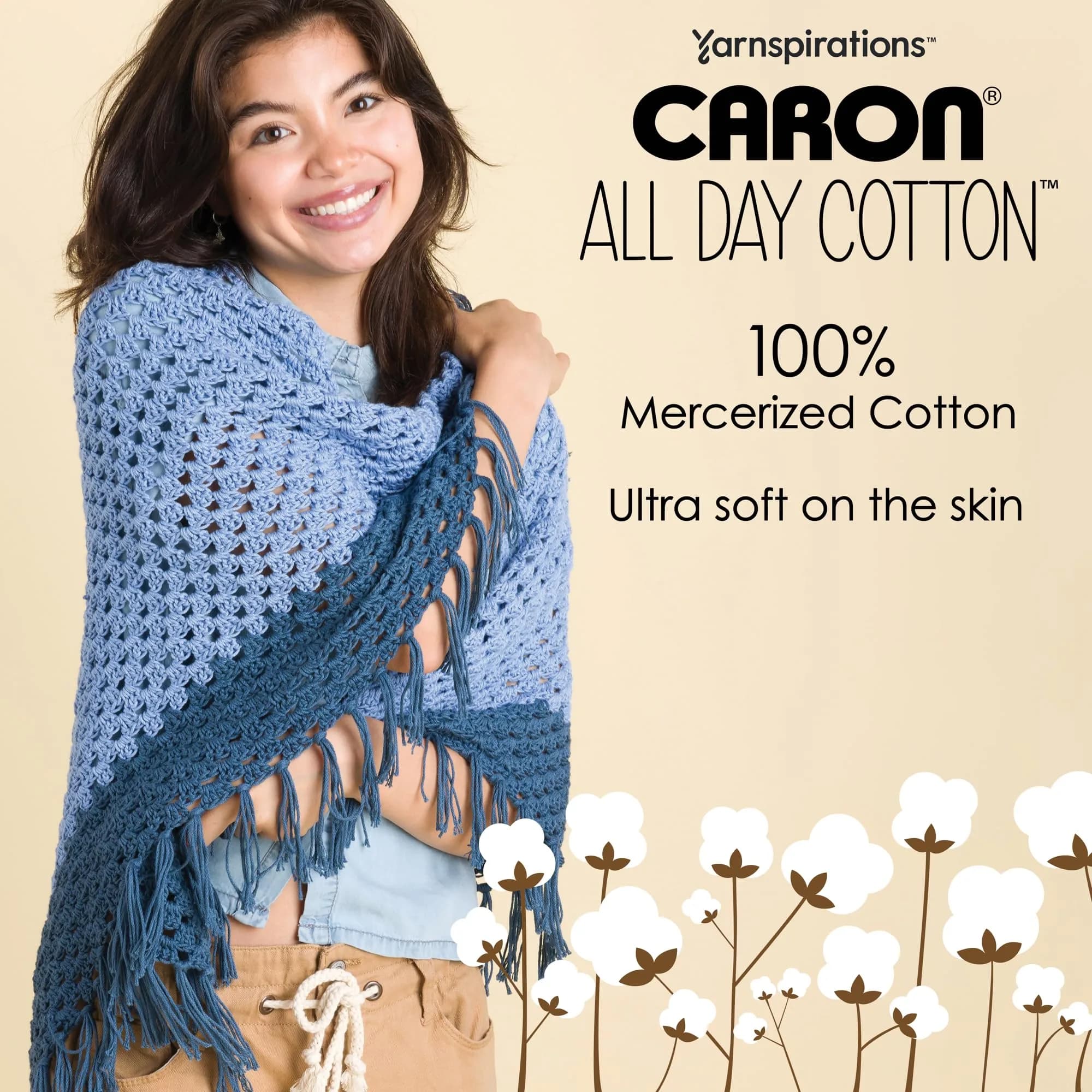 Caron All Day Cotton Morning Air Yarn - 3 Pack (300g/10.5oz) - 100% Mercerized Cotton - Worsted Weight - view 2