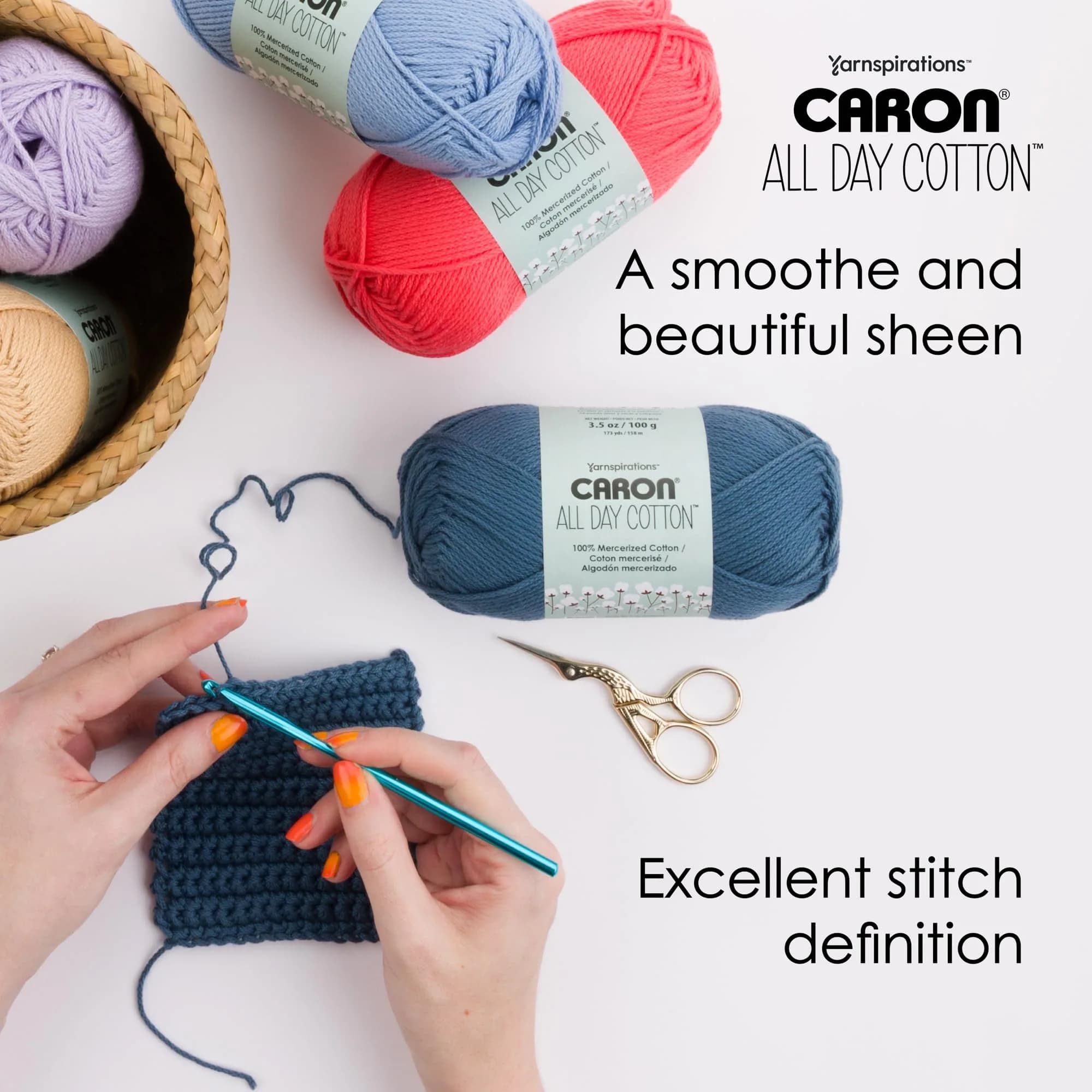 Caron All Day Cotton Morning Air Yarn - 3 Pack (300g/10.5oz) - 100% Mercerized Cotton - Worsted Weight - view 5