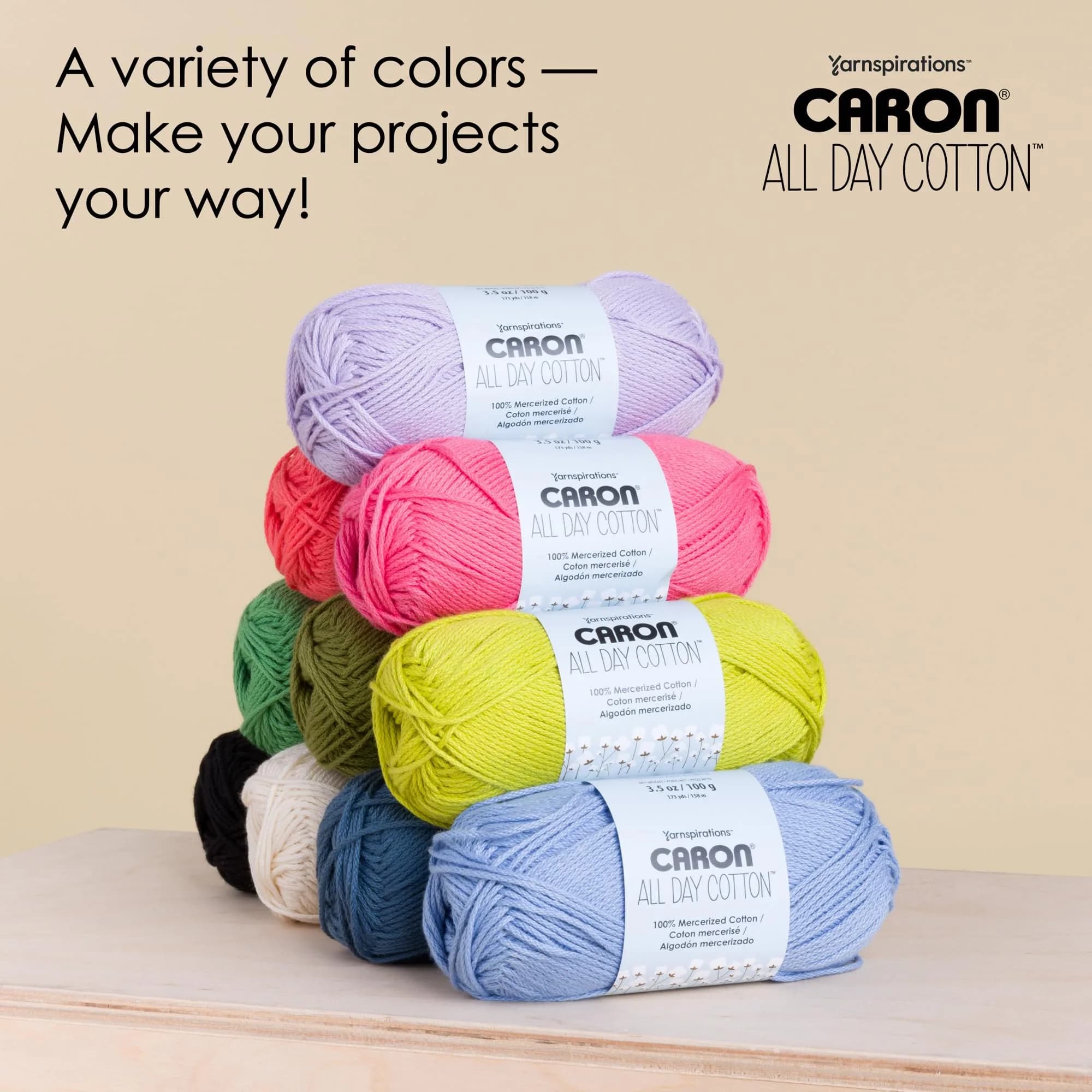 Caron All Day Cotton Morning Air Yarn - 3 Pack (300g/10.5oz) - 100% Mercerized Cotton - Worsted Weight - view 6