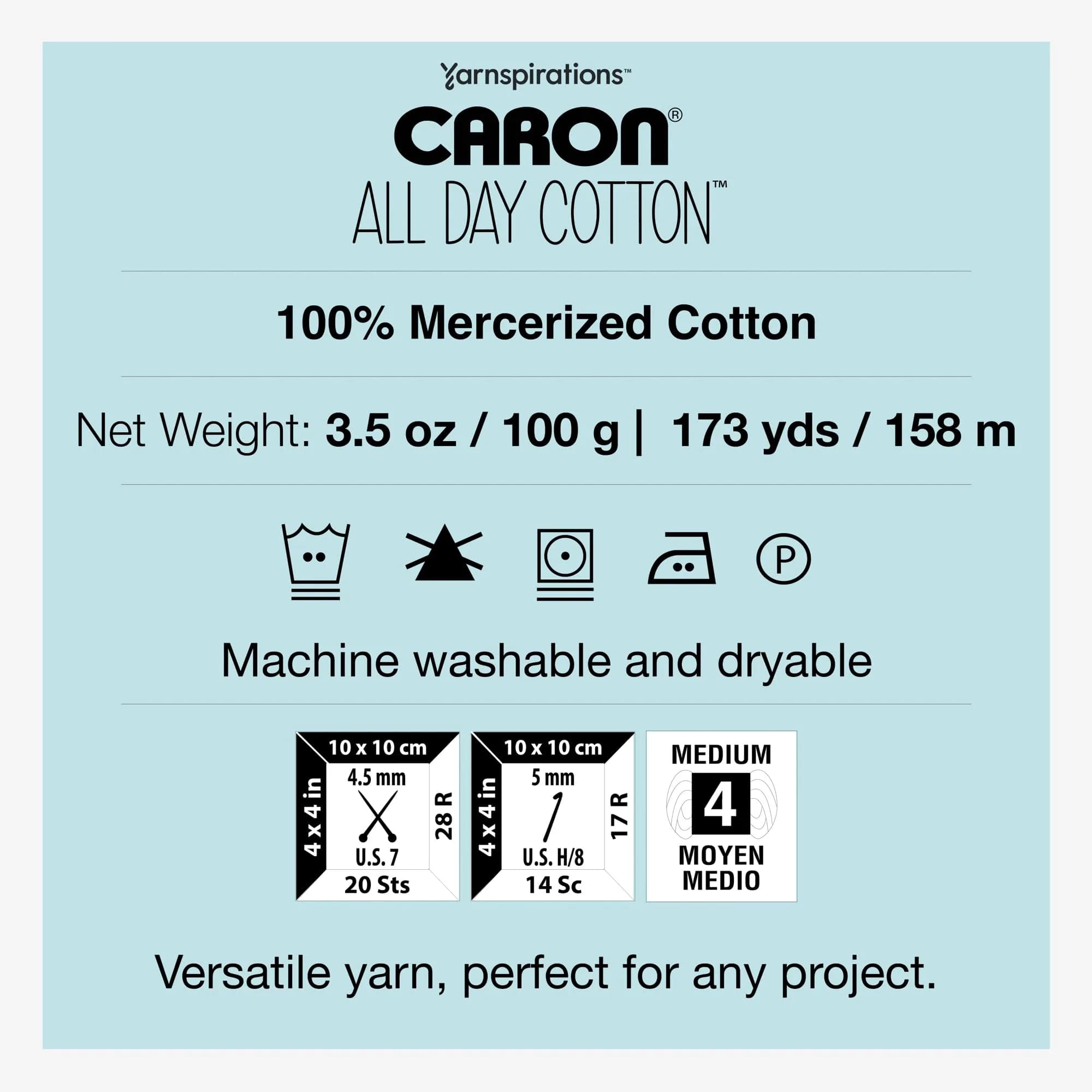 Caron All Day Cotton Morning Air Yarn - 3 Pack (300g/10.5oz) - 100% Mercerized Cotton - Worsted Weight - view 7