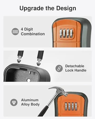 Puroma Outdoor Key Lock Box Orange | 4-Digit Combination Lockbox for Home & Office thumbnail 4