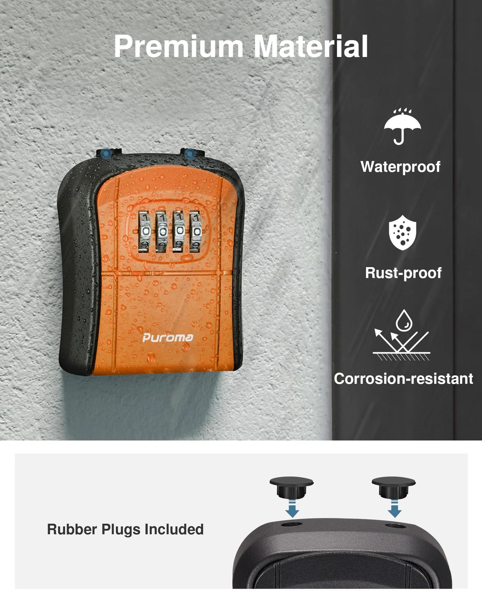 Puroma Outdoor Key Lock Box Orange | 4-Digit Combination Lockbox for Home & Office - view 5