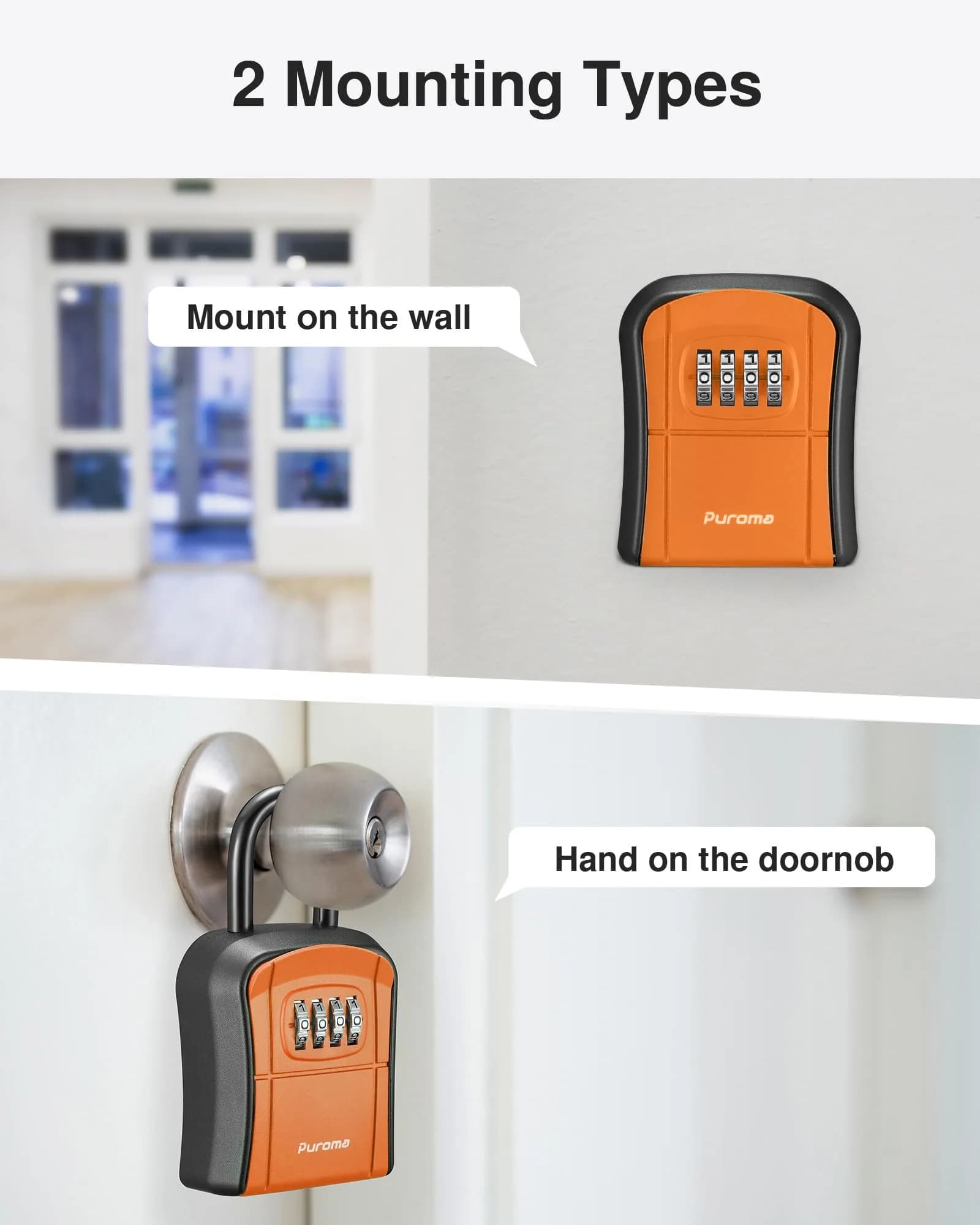 Puroma Outdoor Key Lock Box Orange | 4-Digit Combination Lockbox for Home & Office - view 2