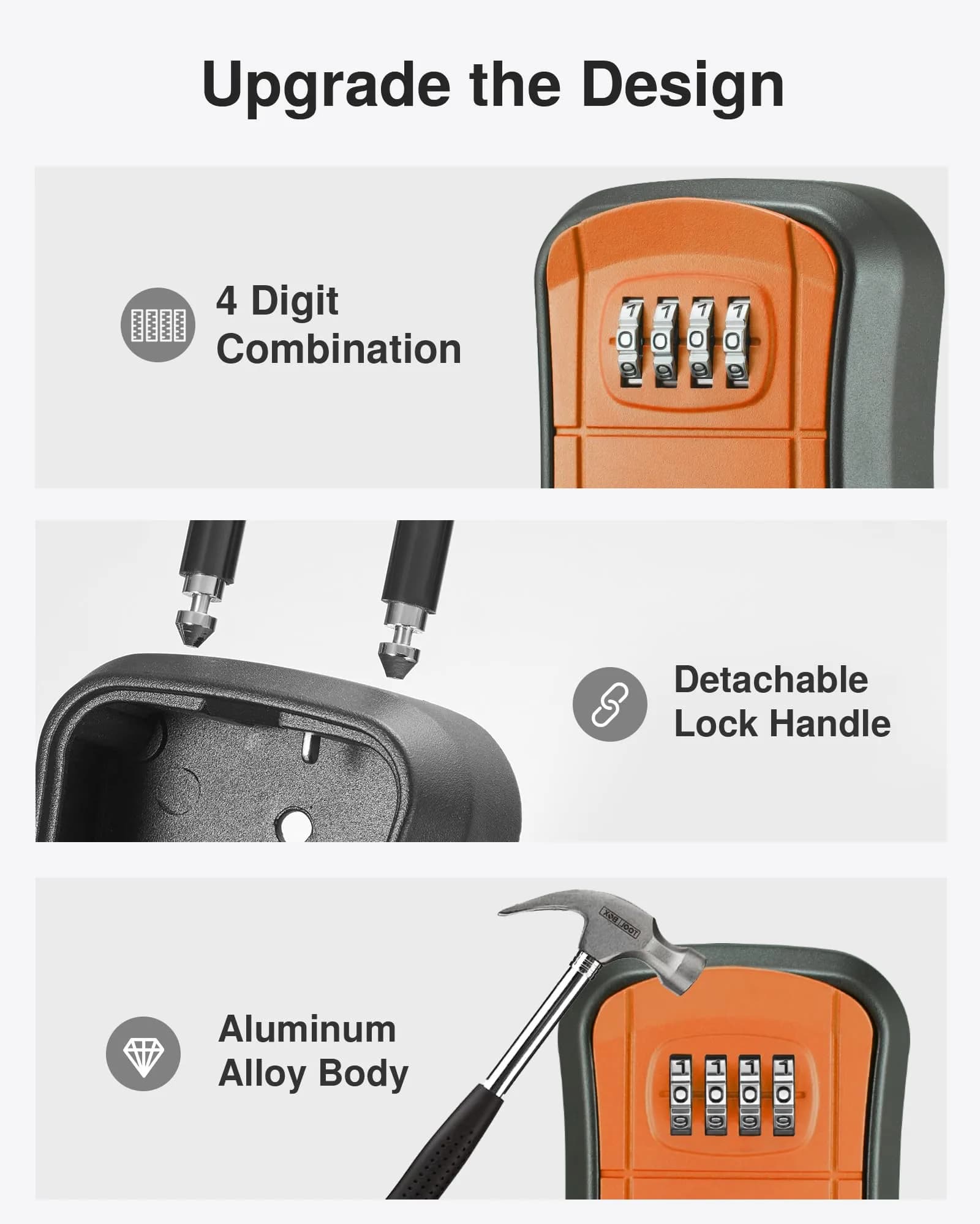 Puroma Outdoor Key Lock Box Orange | 4-Digit Combination Lockbox for Home & Office - view 4