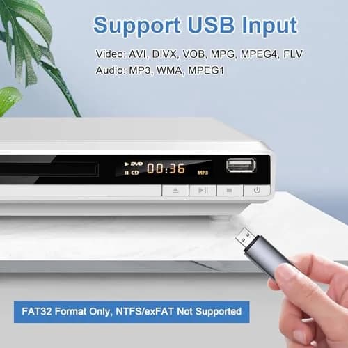 JOVELL DVD Player for TV, Region-Free, 1080P HD, USB & HDMI Output, Supports All Regions, Compact White Model (168) thumbnail 6