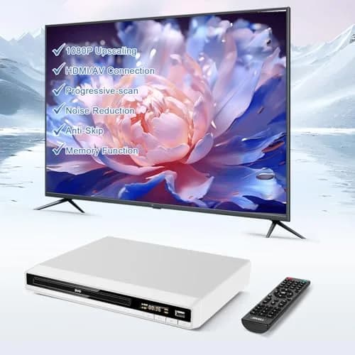 JOVELL DVD Player for TV, Region-Free, 1080P HD, USB & HDMI Output, Supports All Regions, Compact White Model (168) thumbnail 2
