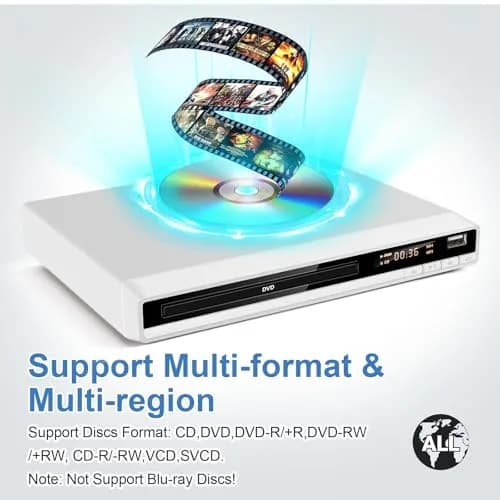 JOVELL DVD Player for TV, Region-Free, 1080P HD, USB & HDMI Output, Supports All Regions, Compact White Model (168) thumbnail 3