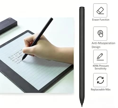 fllynewrite Magnetic Stylus Pen with Eraser & 5 Nibs for Remarkable 2, Kindle Scribe, BOOX Tablets (Black) thumbnail 2