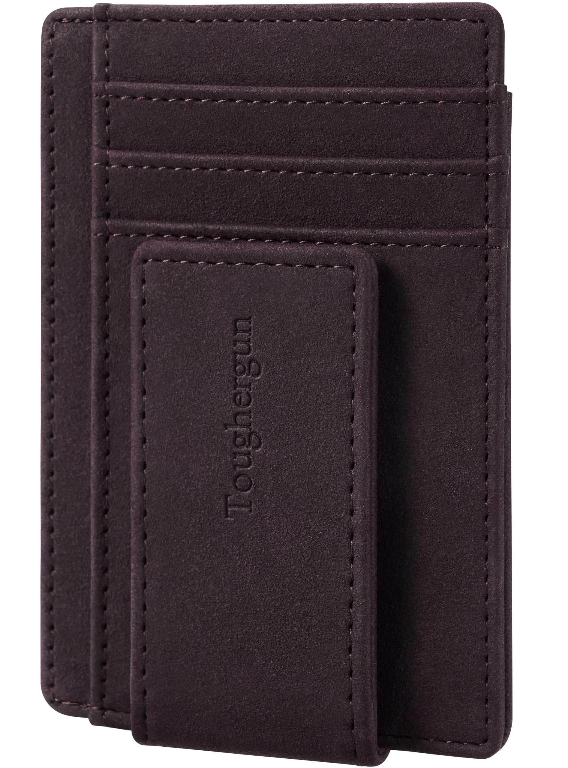 Toughergun Slim Wallet for Men RFID Blocking Money Clip, Minimalist Front Pocket Credit Card Holder, Magnetic Thin Mens Wallets with ID Window (Deep Purple)