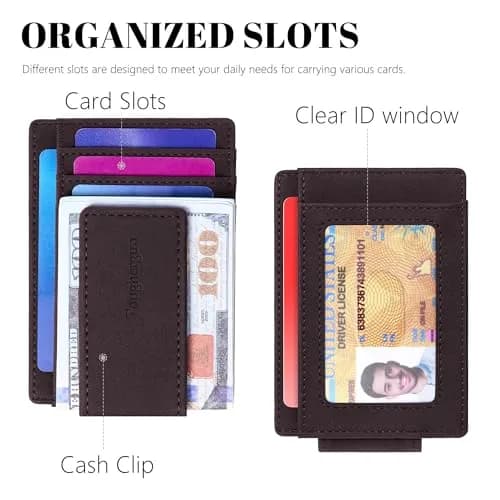 Toughergun Slim Wallet for Men RFID Blocking Money Clip, Minimalist Front Pocket Credit Card Holder, Magnetic Thin Mens Wallets with ID Window (Deep Purple) thumbnail 4