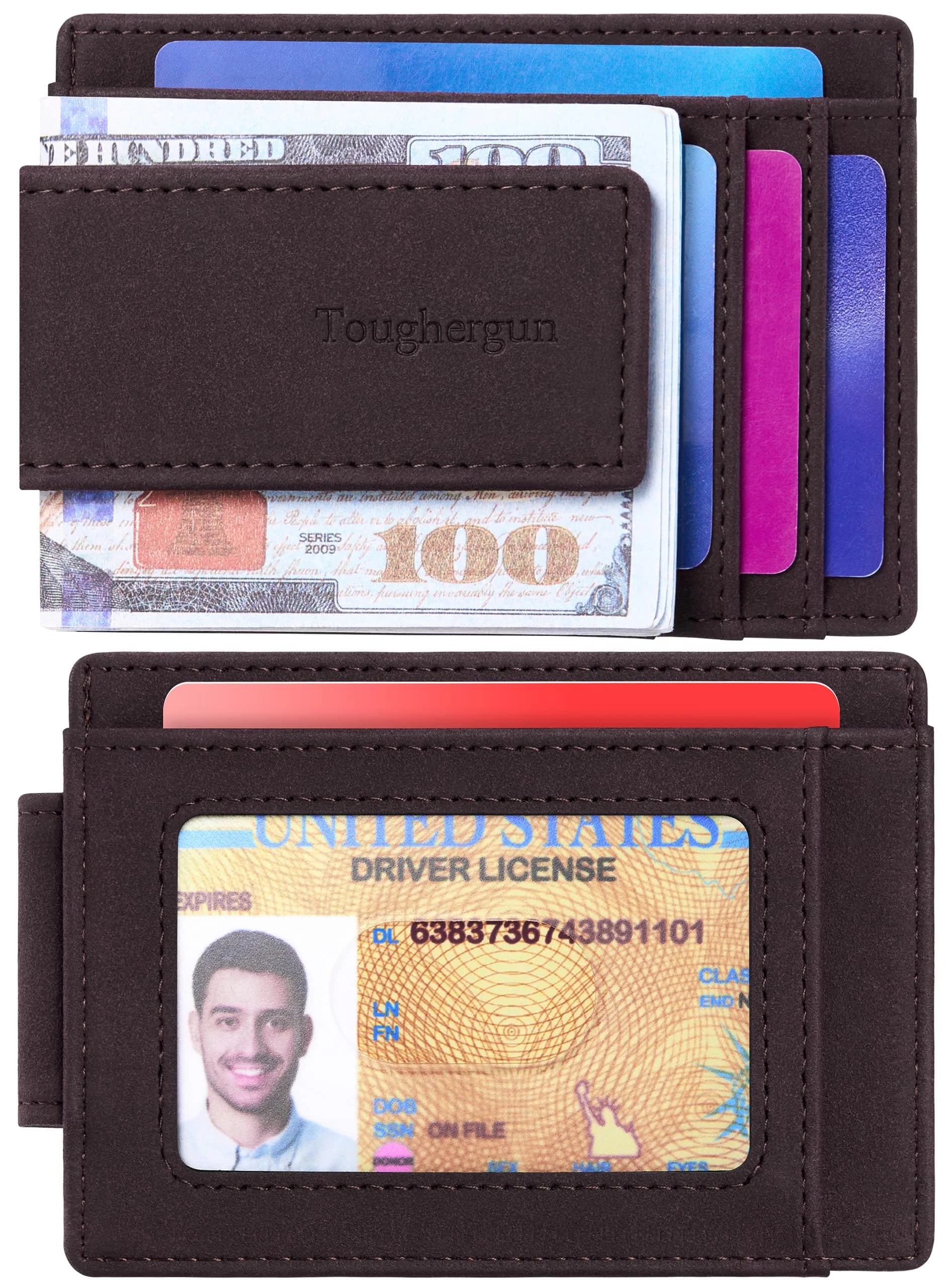 Toughergun Slim Wallet for Men RFID Blocking Money Clip, Minimalist Front Pocket Credit Card Holder, Magnetic Thin Mens Wallets with ID Window (Deep Purple) - view 2