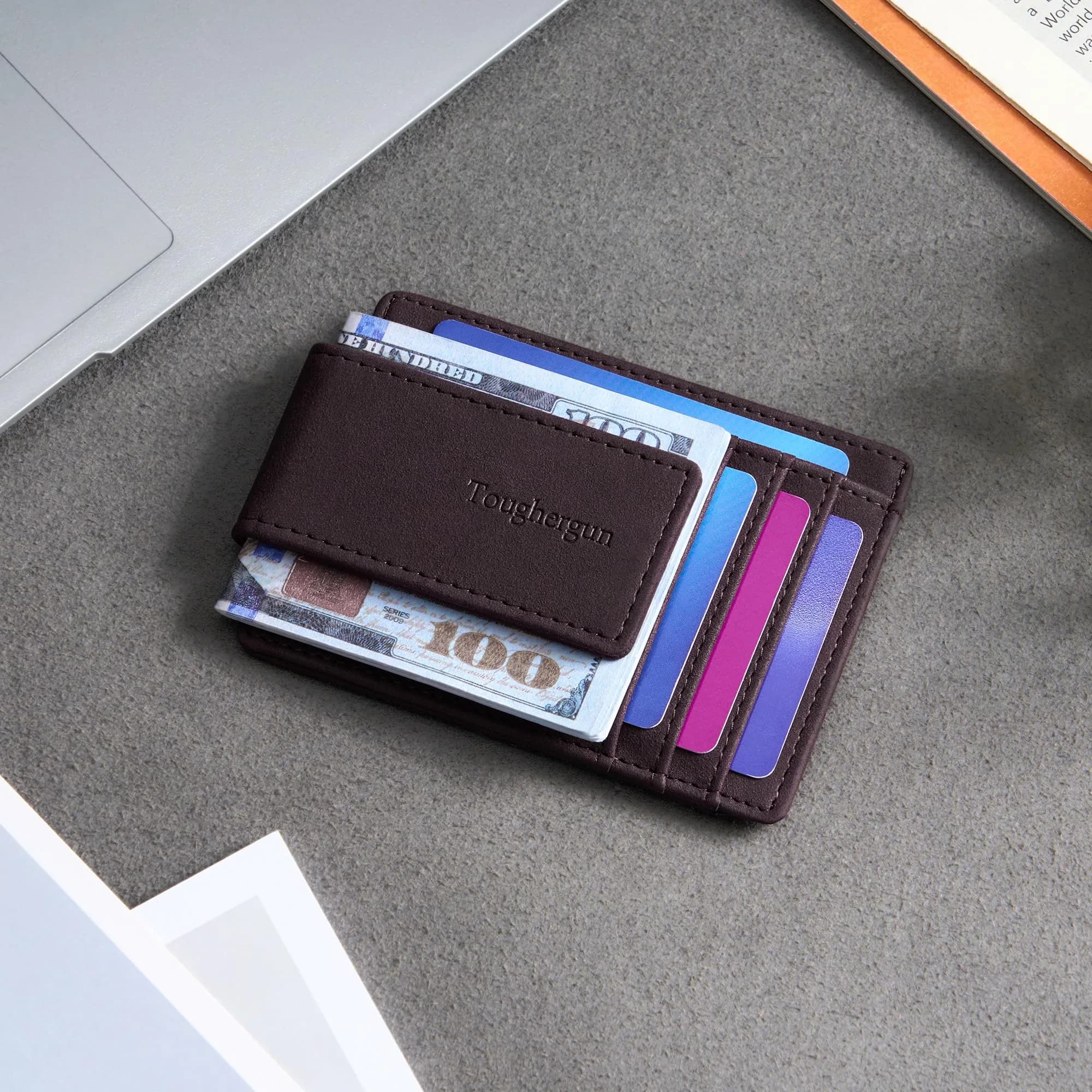 Toughergun Slim Wallet for Men RFID Blocking Money Clip, Minimalist Front Pocket Credit Card Holder, Magnetic Thin Mens Wallets with ID Window (Deep Purple) - view 3