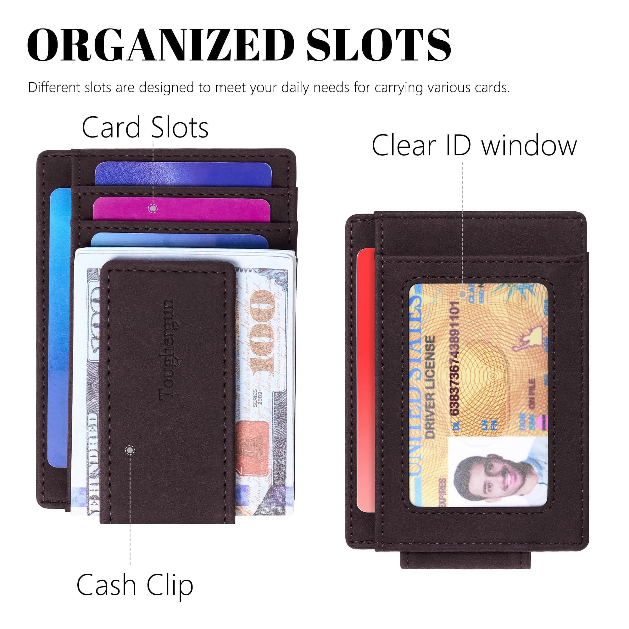 Toughergun Slim Wallet for Men RFID Blocking Money Clip, Minimalist Front Pocket Credit Card Holder, Magnetic Thin Mens Wallets with ID Window (Deep Purple) - view 4