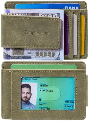 Toughergun Slim Grass Green RFID Blocking Money Clip Wallet - Minimalist Front Pocket Credit Card Holder thumbnail 2