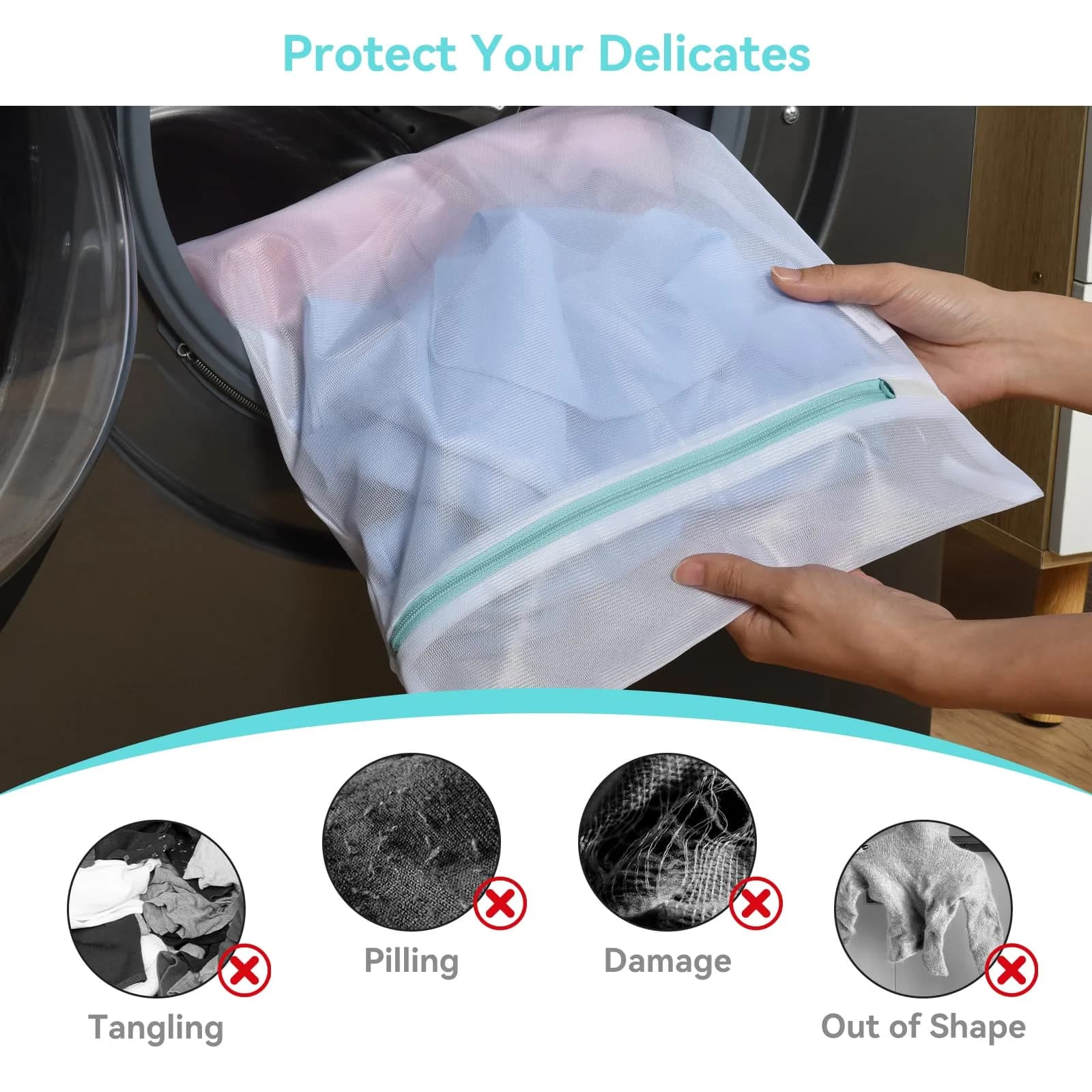 OTraki White Mesh Laundry Bag 30cm x 40cm | Reinforced Zipper for Delicates - view 8