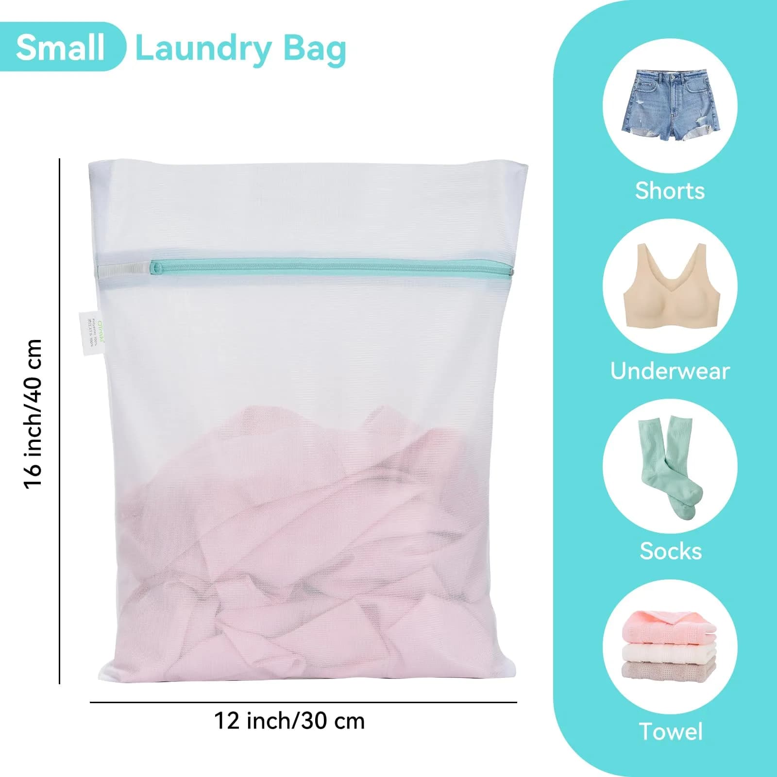 OTraki White Mesh Laundry Bag 30cm x 40cm | Reinforced Zipper for Delicates - view 2