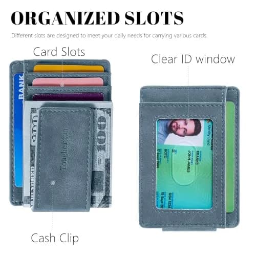 Toughergun Slim Wallet for Men - Light Blue RFID Blocking Money Clip, Minimalist Front Pocket Credit Card Holder thumbnail 4