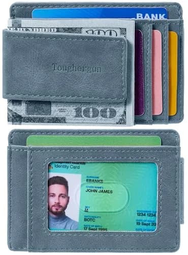 Toughergun Slim Wallet for Men - Light Blue RFID Blocking Money Clip, Minimalist Front Pocket Credit Card Holder thumbnail 2