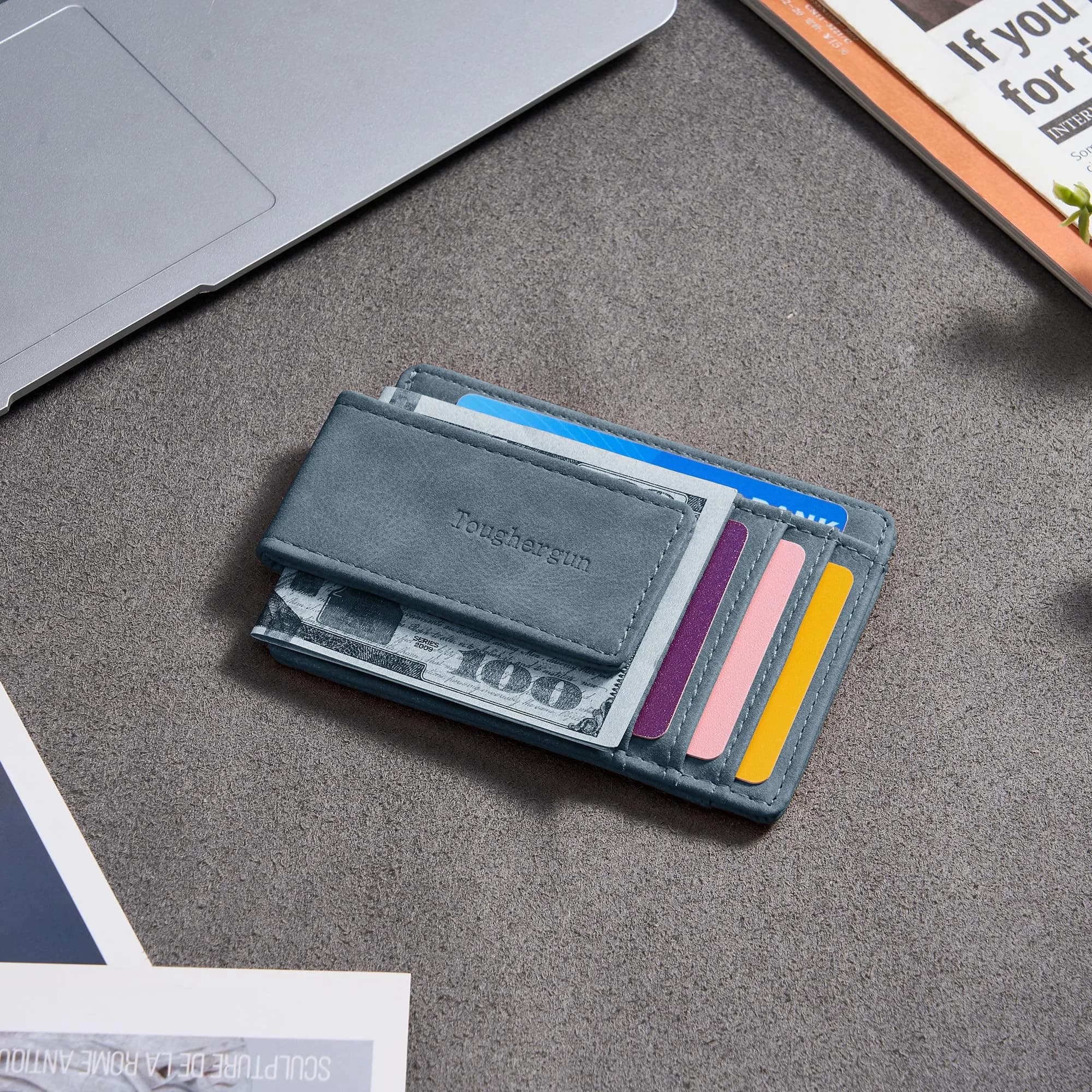 Toughergun Slim Wallet for Men - Light Blue RFID Blocking Money Clip, Minimalist Front Pocket Credit Card Holder - view 3