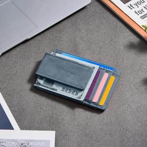Toughergun Slim Wallet for Men - Light Blue RFID Blocking Money Clip, Minimalist Front Pocket Credit Card Holder thumbnail 3