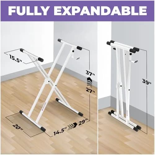 Liquid Stands White X-Style Keyboard Stand for Musicians | Adjustable Height 27"-37", 160lb Capacity thumbnail 2