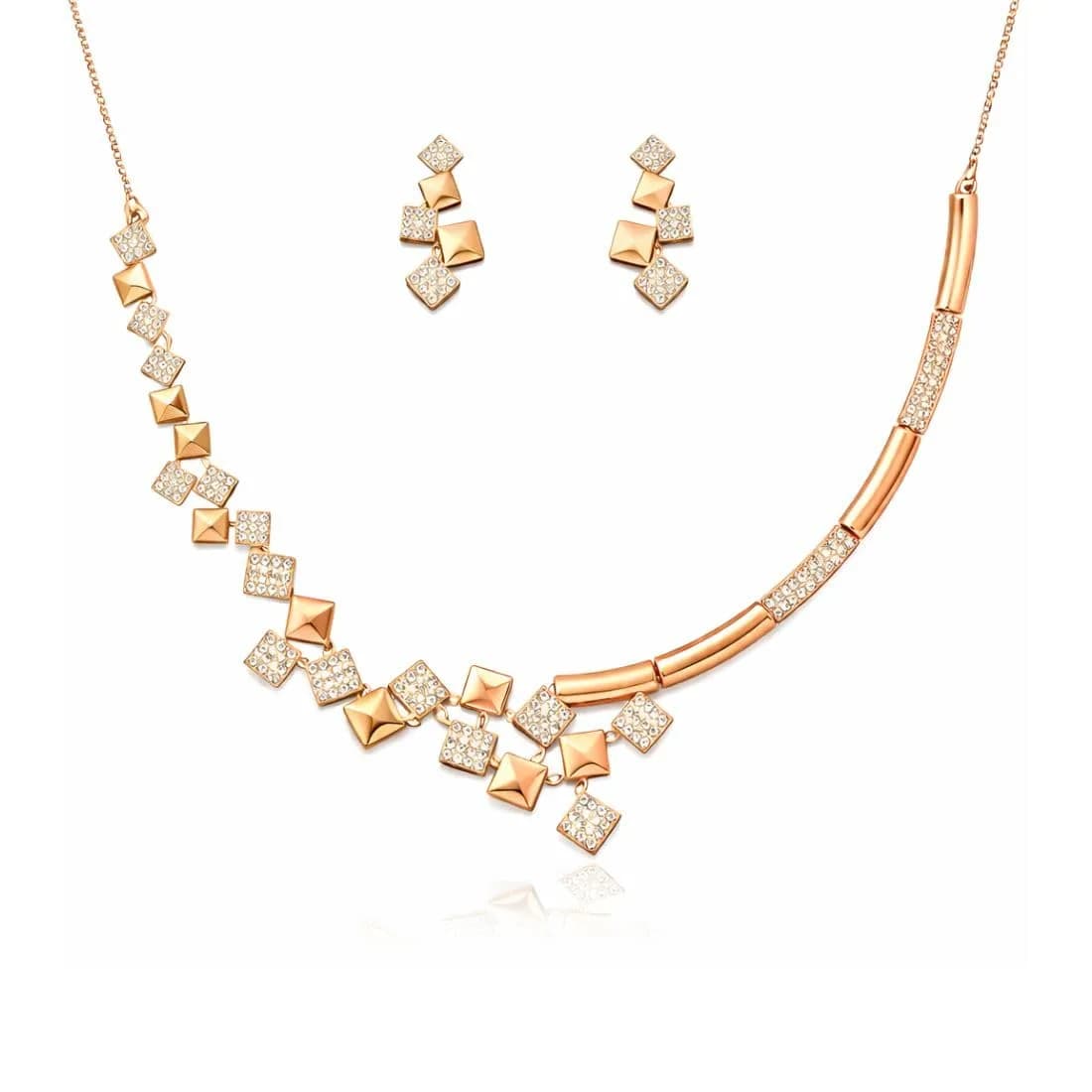 Nilu's Collection Jewelry Set Rose Gold/Silver Plated | American Diamond Stones | Anti Tarnish | Perfect for Weddings & Occasions (Large) — Rose Gold Style 2