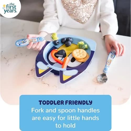 The First Years Bluey Kids Dinnerware Set with Suction Plate, Bowl, Fork & Spoon | 4-Piece Toddler Feeding Essentials thumbnail 6