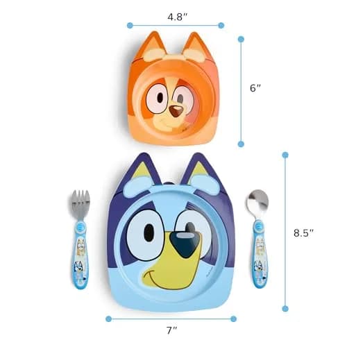 The First Years Bluey Kids Dinnerware Set with Suction Plate, Bowl, Fork & Spoon | 4-Piece Toddler Feeding Essentials thumbnail 7