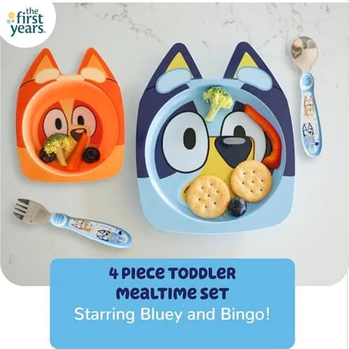The First Years Bluey Kids Dinnerware Set with Suction Plate, Bowl, Fork & Spoon | 4-Piece Toddler Feeding Essentials thumbnail 3